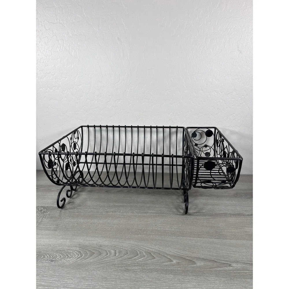 Vintage Black Wire Dish Rack -French Country Kitchen Draining Board Wrought Iron